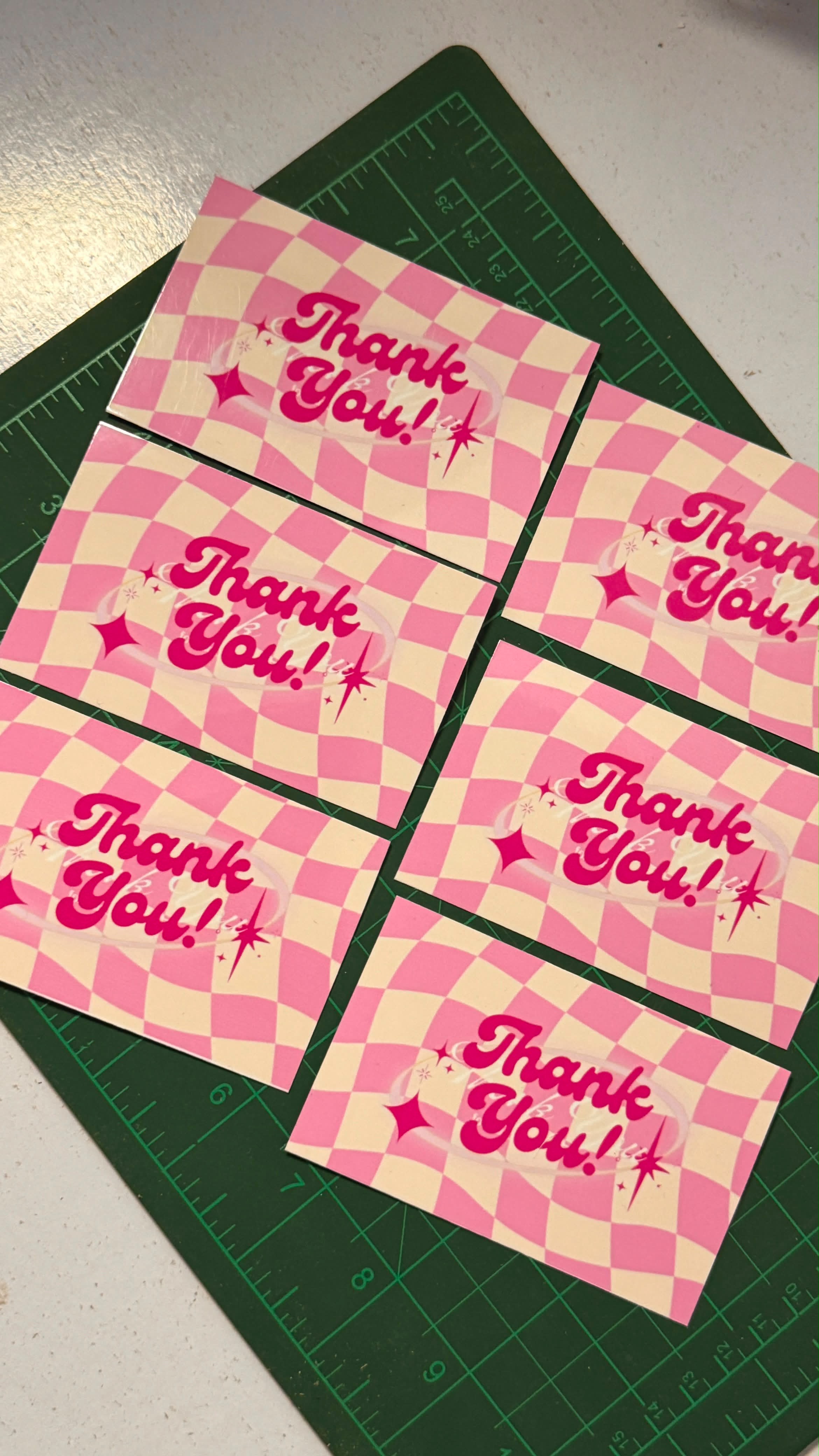 Pink checkerboard Thank You cards by ORSTAT